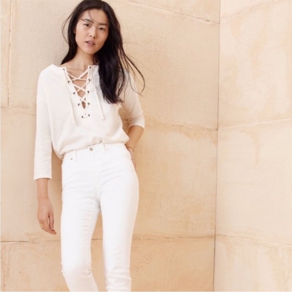 Madewell Ivory Libra Lace-up Tee Cottagecore Bohemian Style Size Small
